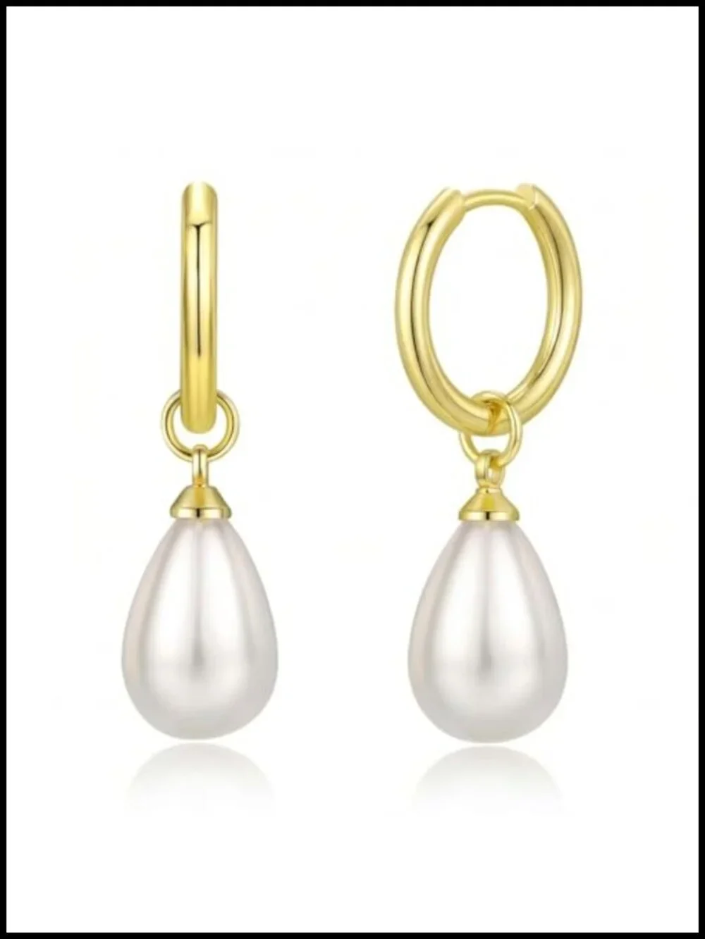 18K Gold Plated Teardrop Pearl Dangle Huggie Hoop Earrings Hypoallergenic